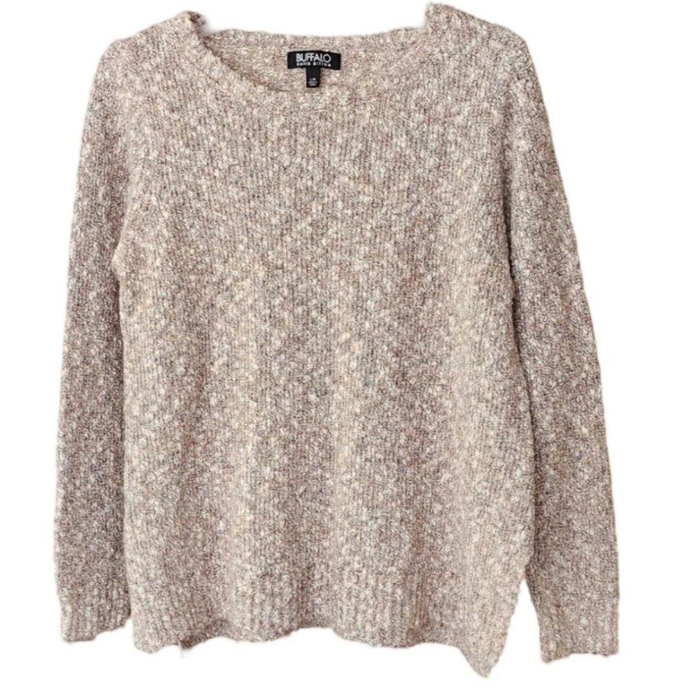 Buffalo David Bitton Womens Large Beige Brown Marled Knit Crew Neck Sweater